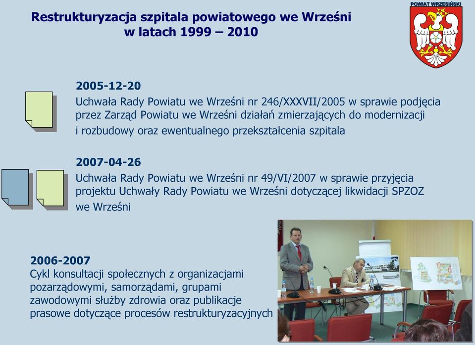 sprawie przyjęcia projektu Uchwały Rady Powiatu we Wrześni dotyczącej likwidacji SPZOZ we Wrześni 2006-2007 Cykl konsultacji