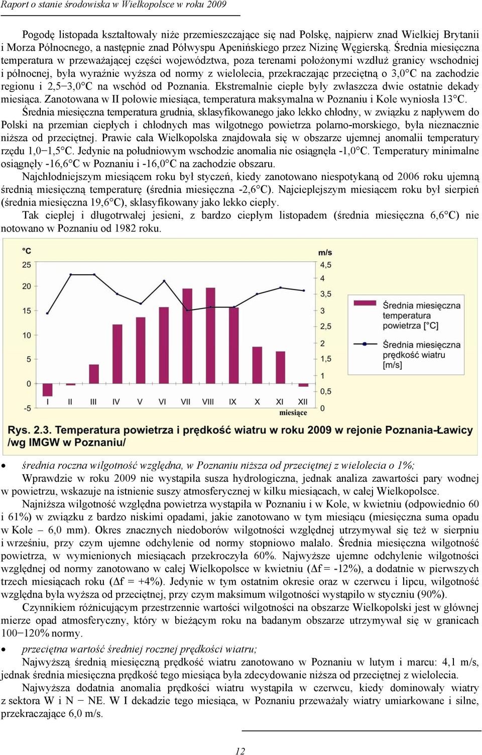 Średnia miesięczna temperatura w przeważającej części województwa, poza terenami położonymi wzdłuż granicy wschodniej i północnej, była wyraźnie wyższa od normy z wielolecia, przekraczając przeciętną