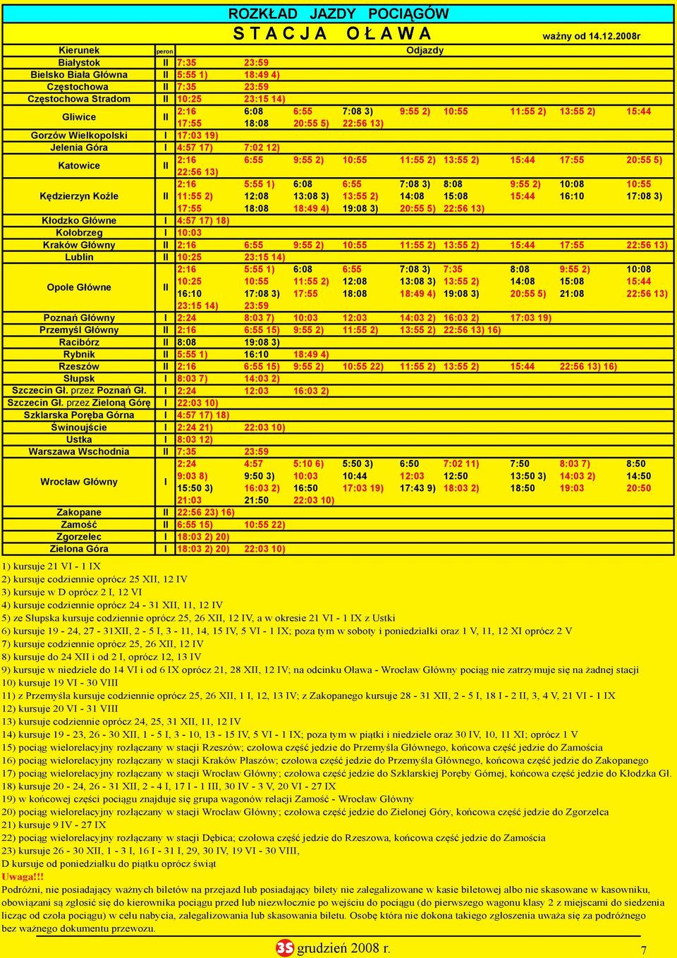 2) 10:55 11:55 2) 13:55 2) 15:44 17:55 18:08 20:55 5) 22:56 13) Gorzów Wielkopolski I 17:03 19) Jelenia Góra I 4:57 17) 7:02 12) Katowice II 2:16 6:55 9:55 2) 10:55 11:55 2) 13:55 2) 15:44 17:55