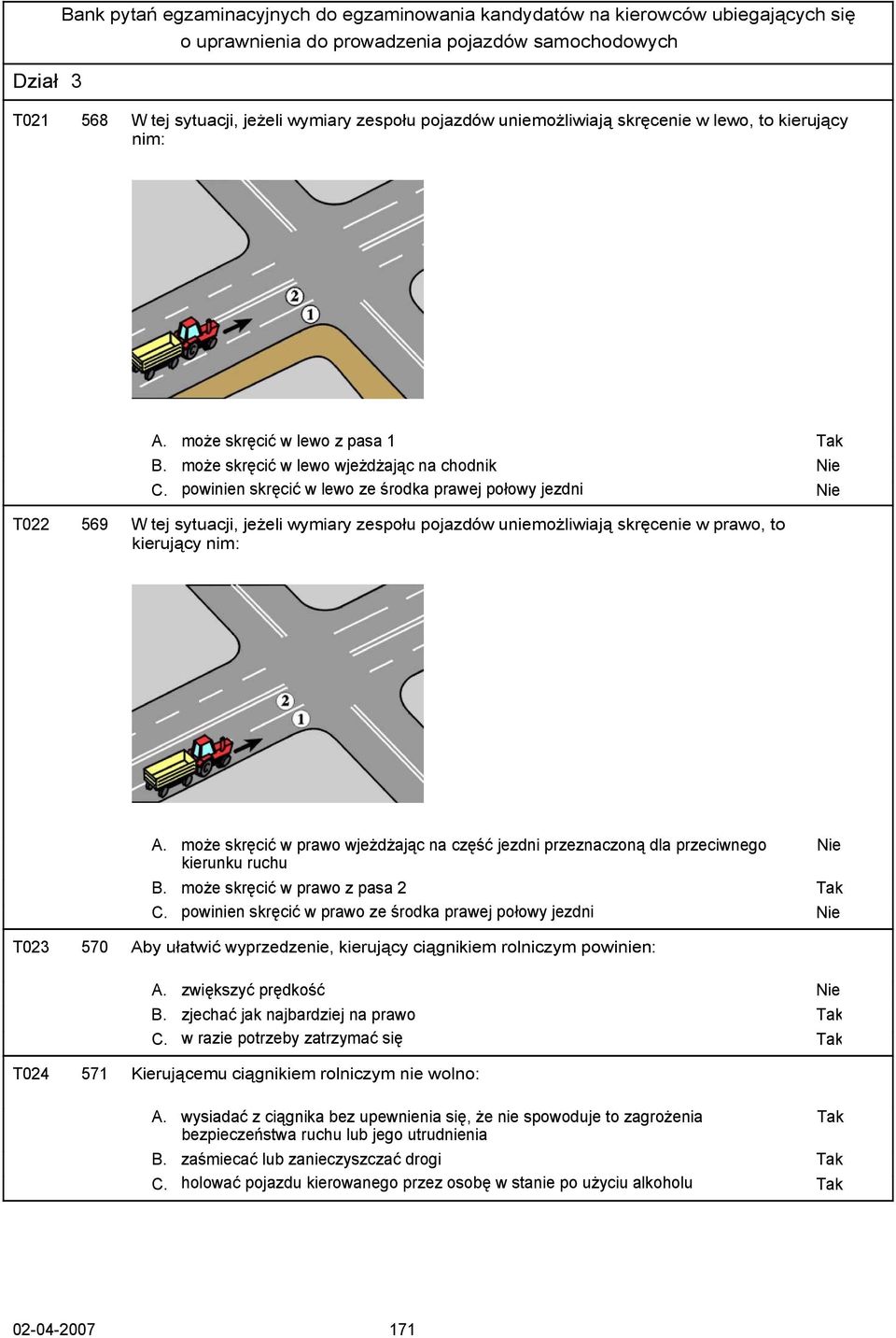 powinien skręcić w lewo ze środka prawej połowy jezdni Nie T022 569 W tej sytuacji, jeżeli wymiary zespołu pojazdów uniemożliwiają skręcenie w prawo, to kierujący nim: A.