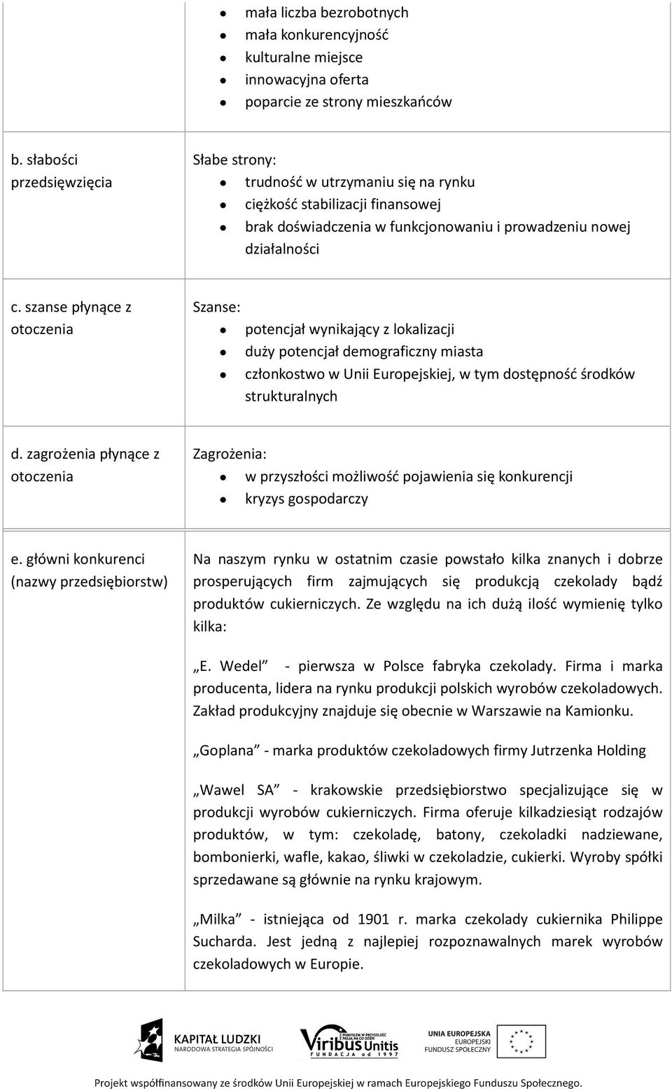 szanse płynące z otoczenia Szanse: potencjał wynikający z lokalizacji duży potencjał demograficzny miasta członkostwo w Unii Europejskiej, w tym dostępność środków strukturalnych d.