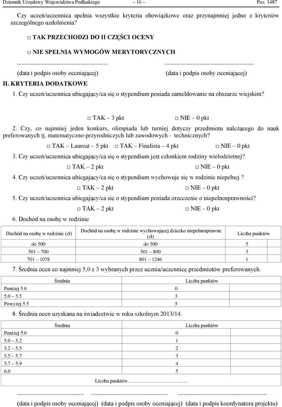 Czy uczeń/uczennica ubiegający/ca się o stypendium posiada zameldowanie na obszarze wiejskim? TAK 3 pkt NIE 0 pkt 2.