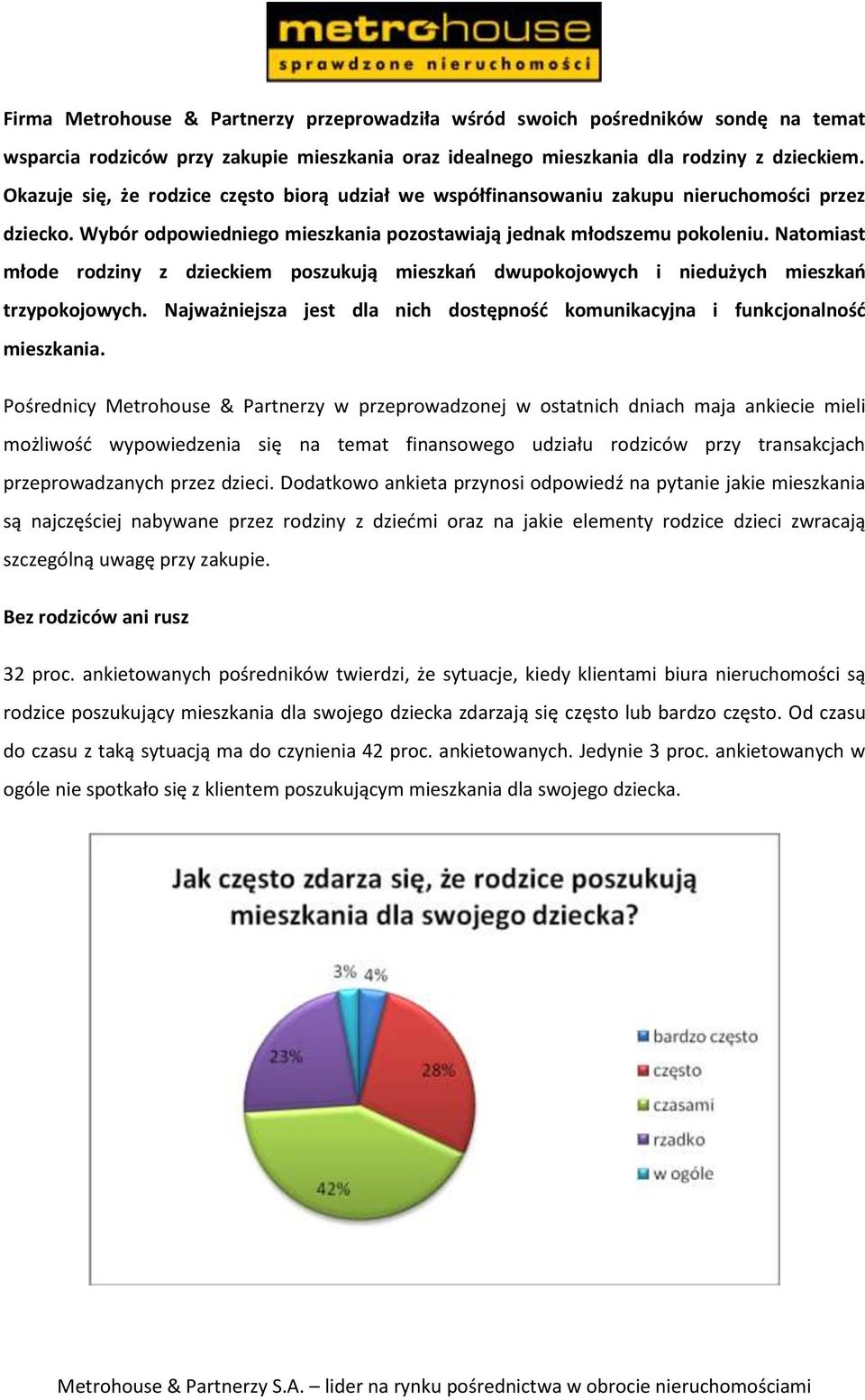 Natomiast młode rodziny z dzieckiem poszukują mieszkao dwupokojowych i niedużych mieszkao trzypokojowych. Najważniejsza jest dla nich dostępnośd komunikacyjna i funkcjonalnośd mieszkania.