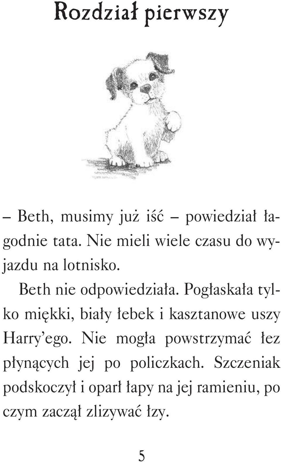 Pogłaskała tylko miękki, biały łebek i kasztanowe uszy Harry ego.