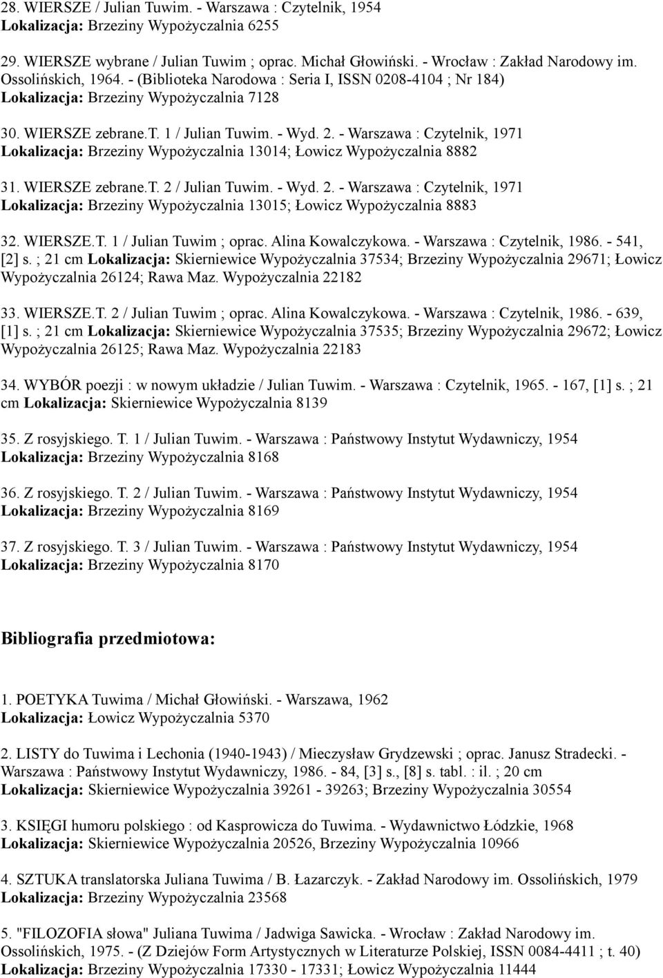 - Warszawa : Czytelnik, 1971 Lokalizacja: Brzeziny Wypożyczalnia 13014; Łowicz Wypożyczalnia 8882 31. WIERSZE zebrane.t. 2 