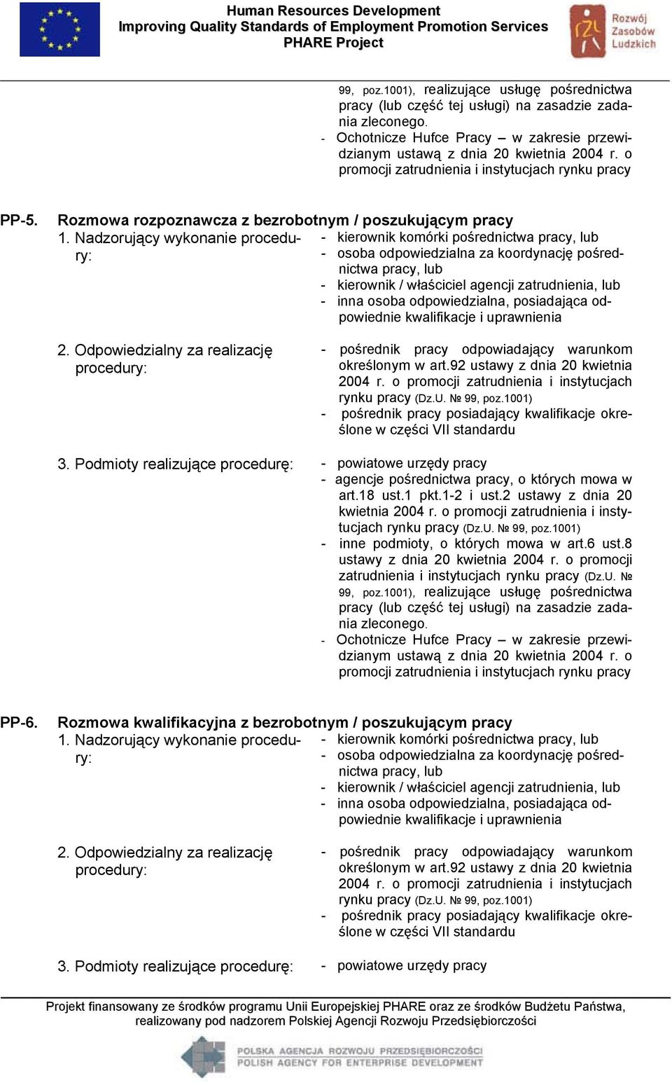 Nadzorujący wykonanie procedury: - osoba odpowiedzialna za koordynację pośred- - kierownik komórki pośrednictwa pracy, lub nictwa pracy, lub - kierownik / właściciel agencji zatrudnienia, lub - inna