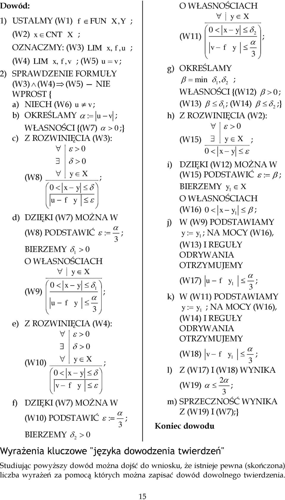 f) DZIĘKI (W7) MOŻNA W y 0 X (W0) PODSTAWIĆ : BIERZEMY 2 0 3 ; ; ; 3 ; 3 ; O WŁASNOŚCIACH y X (W) 0 x v f y g) OKREŚLAMY mi, ; 2 WŁASNOŚCI {(W2) 0 ; (W3) ; (W4) 2 ;} h) Z ROZWINIĘCIA (W2): 0 (W5) 0 x