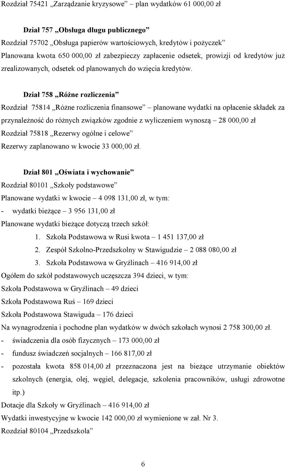 Dział 758 Różne rozliczenia Rozdział 75814 Różne rozliczenia finansowe planowane wydatki na opłacenie składek za przynależność do różnych związków zgodnie z wyliczeniem wynoszą 28 000,00 zł Rozdział