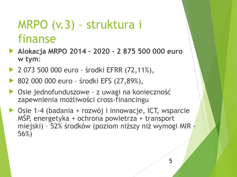 EFRR (72,11%), 802 000 000 euro środki EFS (27,89%), Osie jednofunduszowe z uwagi na konieczność