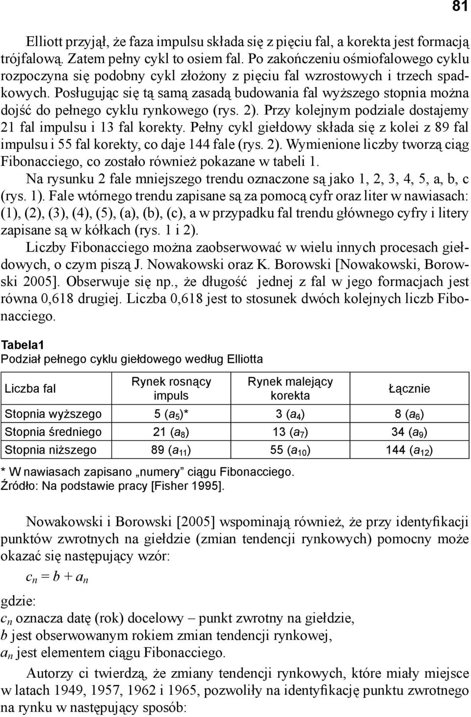 Posługując się tą samą zasadą budowania fal wyższego stopnia można dojść do pełnego cyklu rynkowego (rys. 2). Przy kolejnym podziale dostajemy 2 fal impulsu i 3 fal korekty.