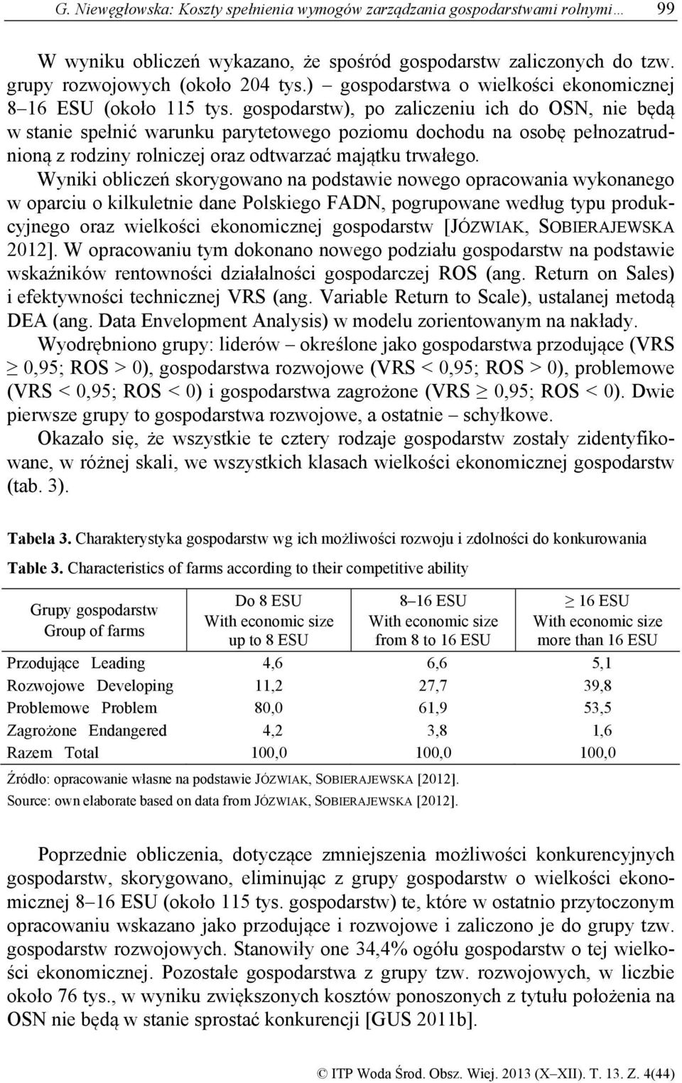 gospodarstw), po zaliczeniu ich do OSN, nie będą w stanie spełnić warunku parytetowego poziomu dochodu na osobę pełnozatrudnioną z rodziny rolniczej oraz odtwarzać majątku trwałego.