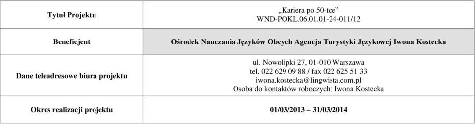 Kostecka ul. Nowolipki 27, 01-010 Warszawa tel.