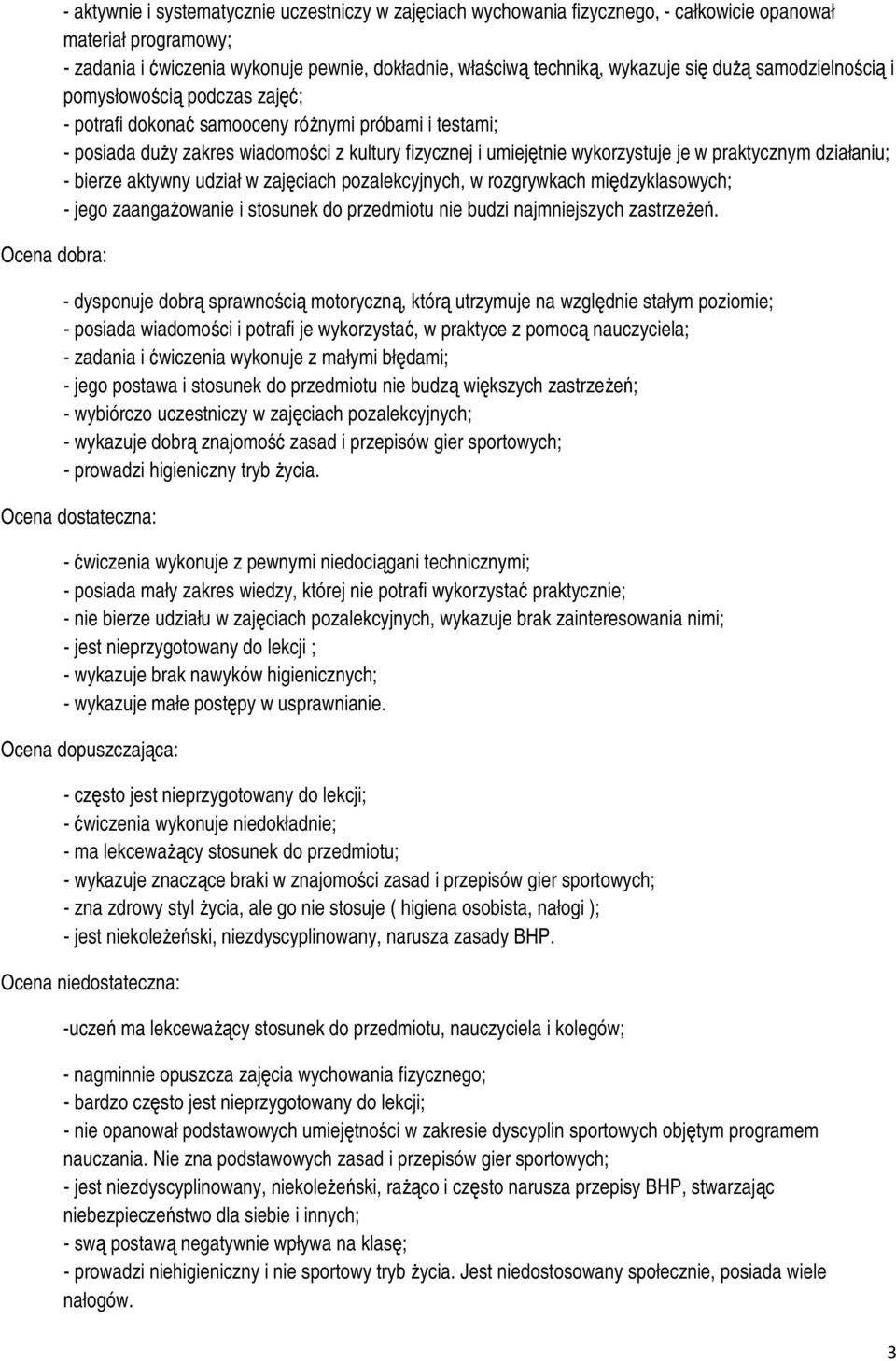 je w praktycznym działaniu; - bierze aktywny udział w zajęciach pozalekcyjnych, w rozgrywkach międzyklasowych; - jego zaangaŝowanie i stosunek do przedmiotu nie budzi najmniejszych zastrzeŝeń.