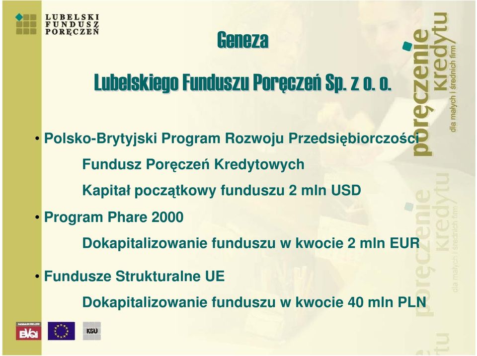 Kredytowych Kapitał początkowy funduszu 2 mln USD Program Phare 2000