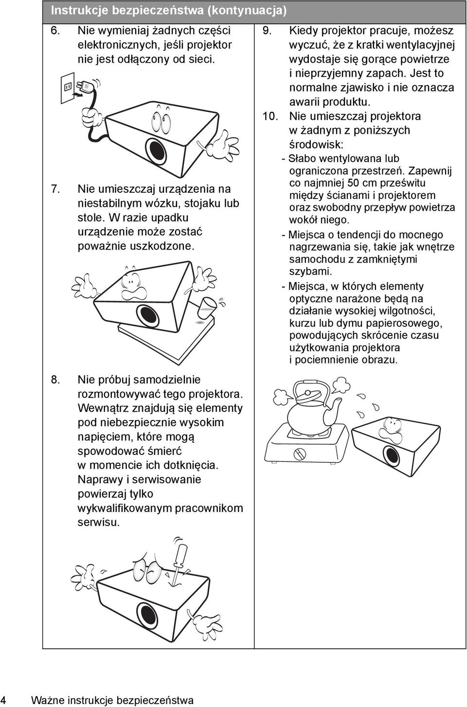 Wewnątrz znajdują się elementy pod niebezpiecznie wysokim napięciem, które mogą spowodować śmierć w momencie ich dotknięcia.