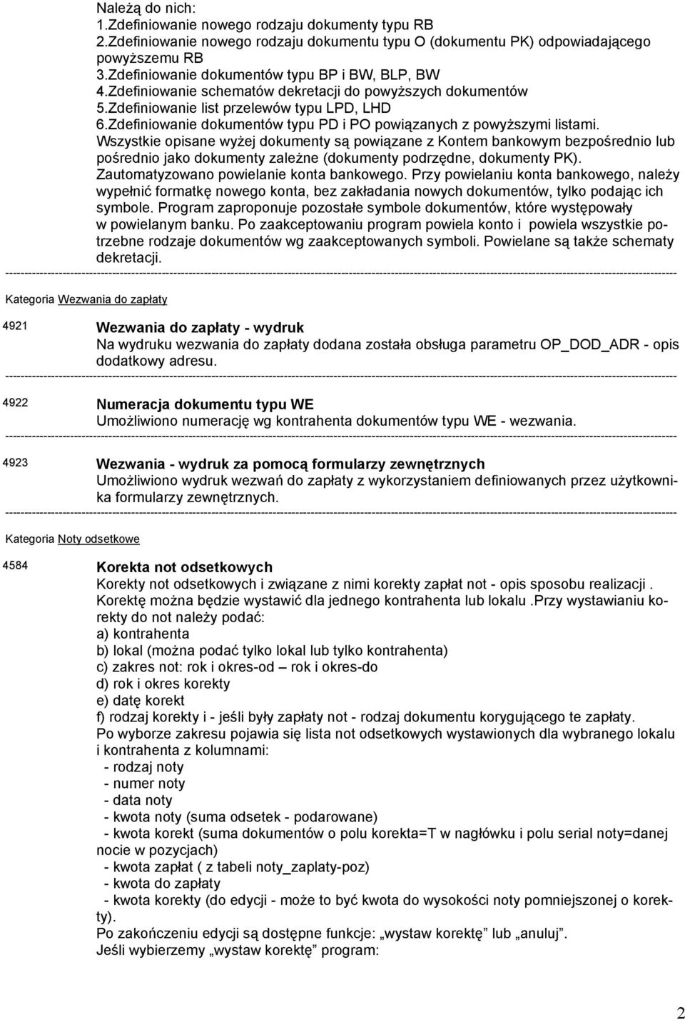 Zdefiniowanie dokumentów typu PD i PO powiązanych z powyższymi listami.