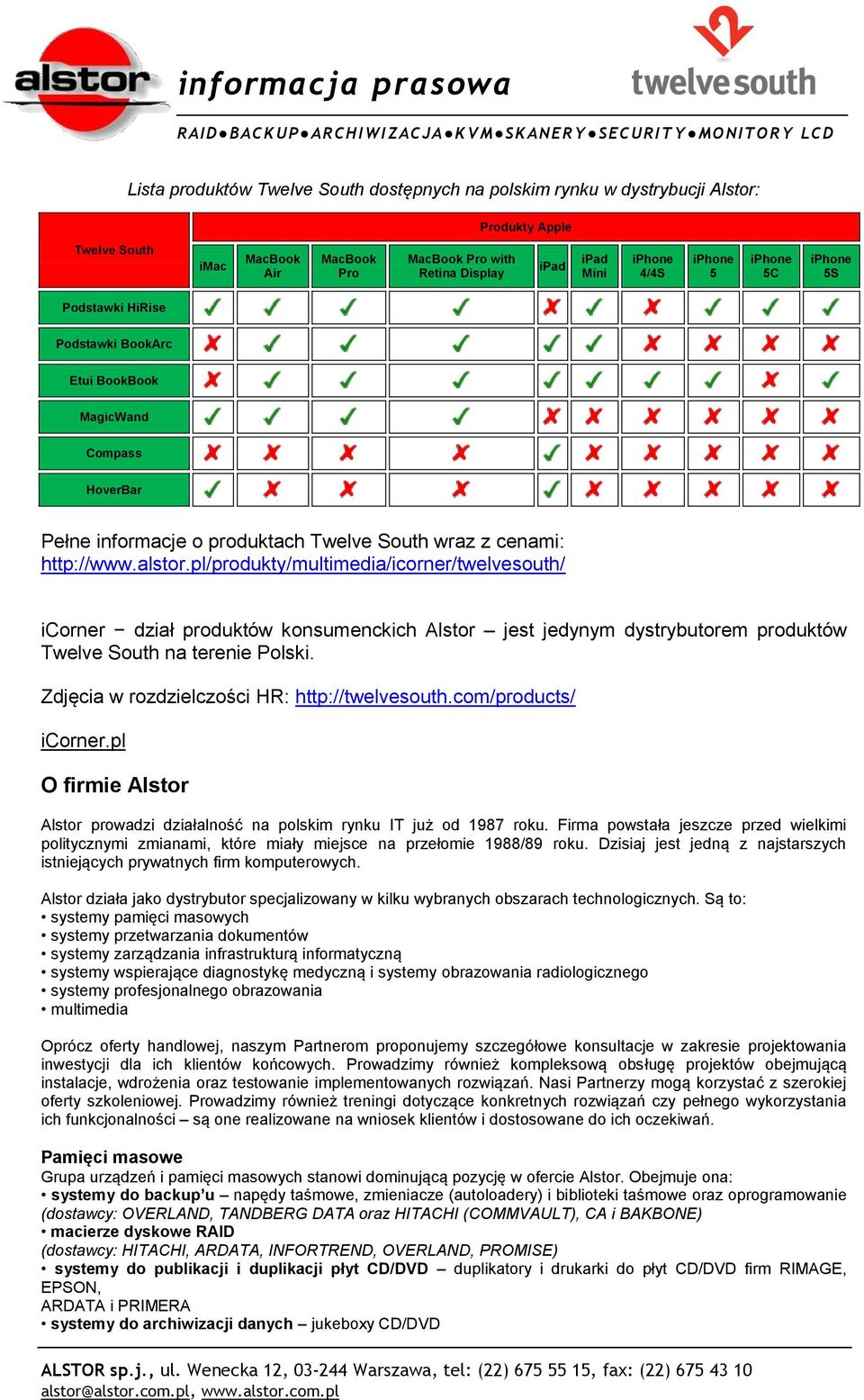 pl/produkty/multimedia/icorner/twelvesouth/ icorner dział produktów konsumenckich Alstor jest jedynym dystrybutorem produktów Twelve South na terenie Polski.