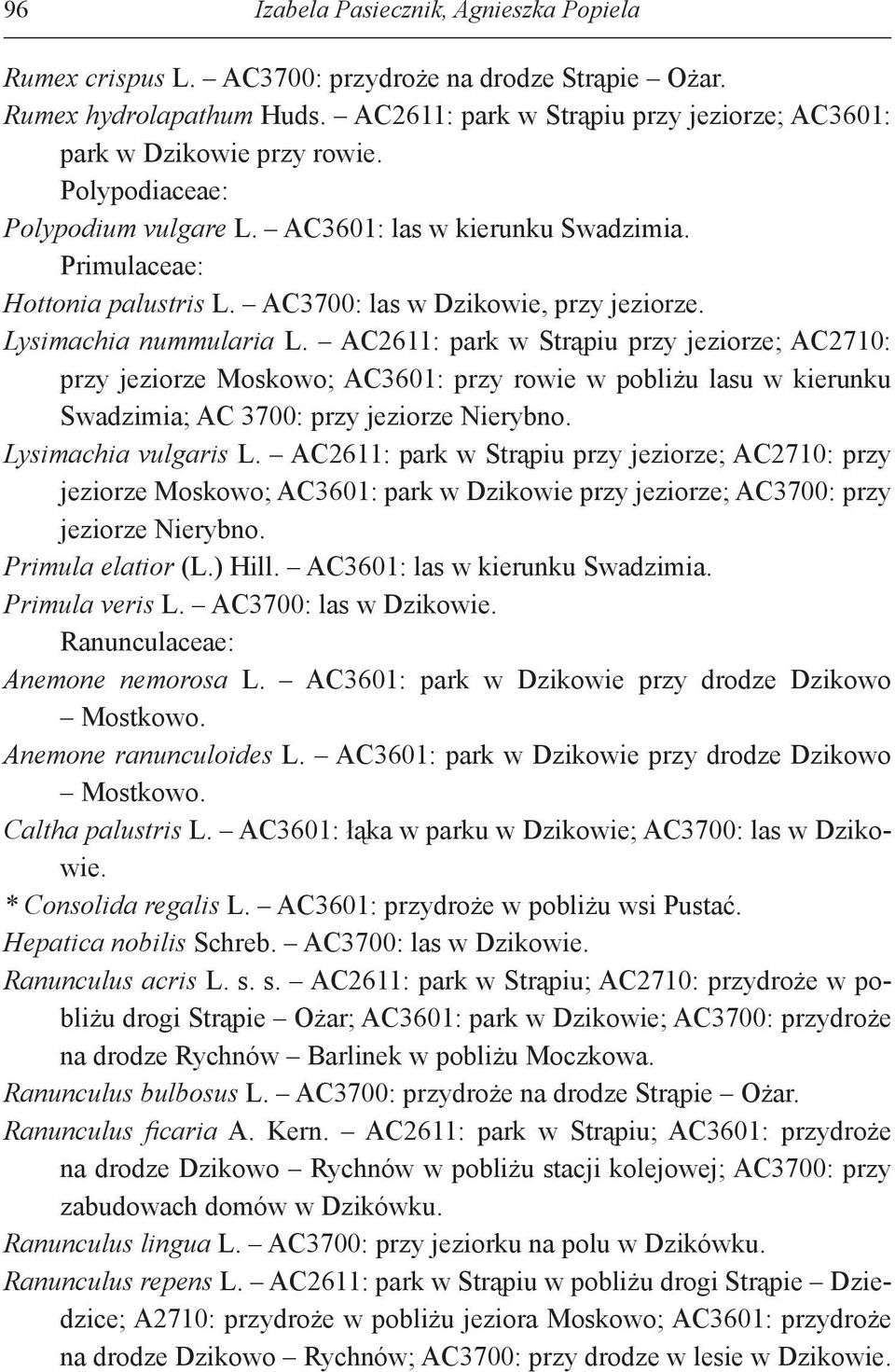 AC2611: park w Strąpiu przy jeziorze; AC2710: przy jeziorze Moskowo; AC3601: przy rowie w pobliżu lasu w kierunku Swadzimia; AC 3700: przy jeziorze Nierybno. Lysimachia vulgaris L.