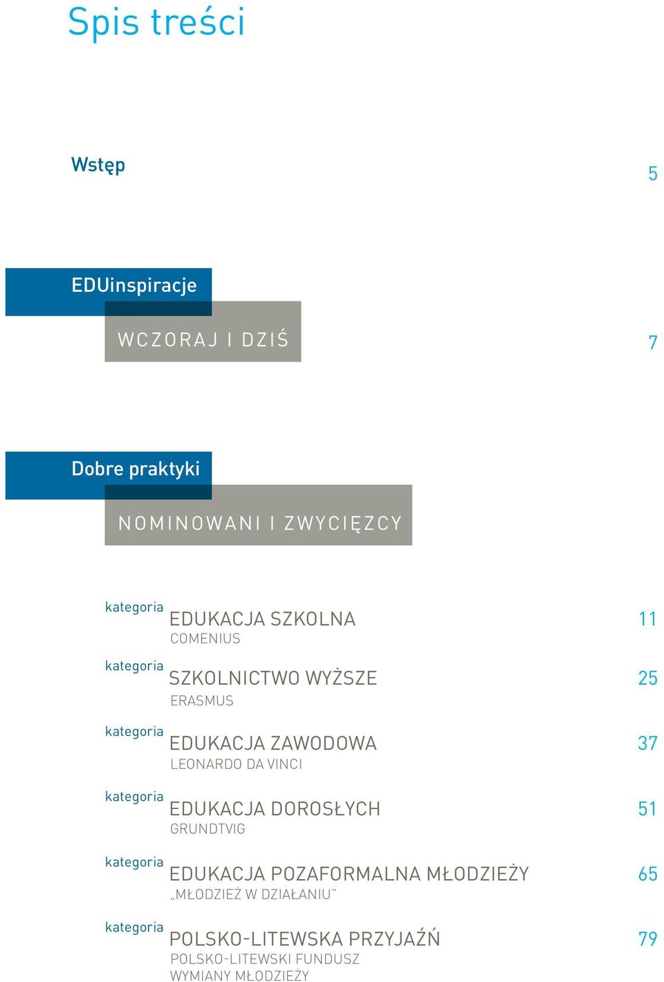 LEONARDO DA VINCI kategoria Edukacja dorosłych 51 GRUNDTVIG kategoria Edukacja pozaformalna