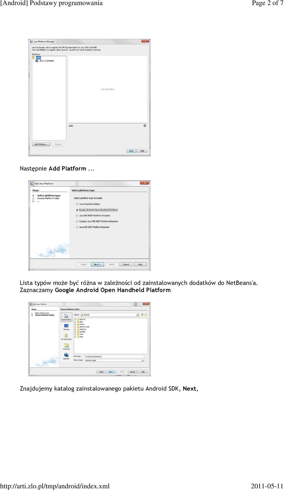 zainstalowanych dodatków do NetBeans'a.