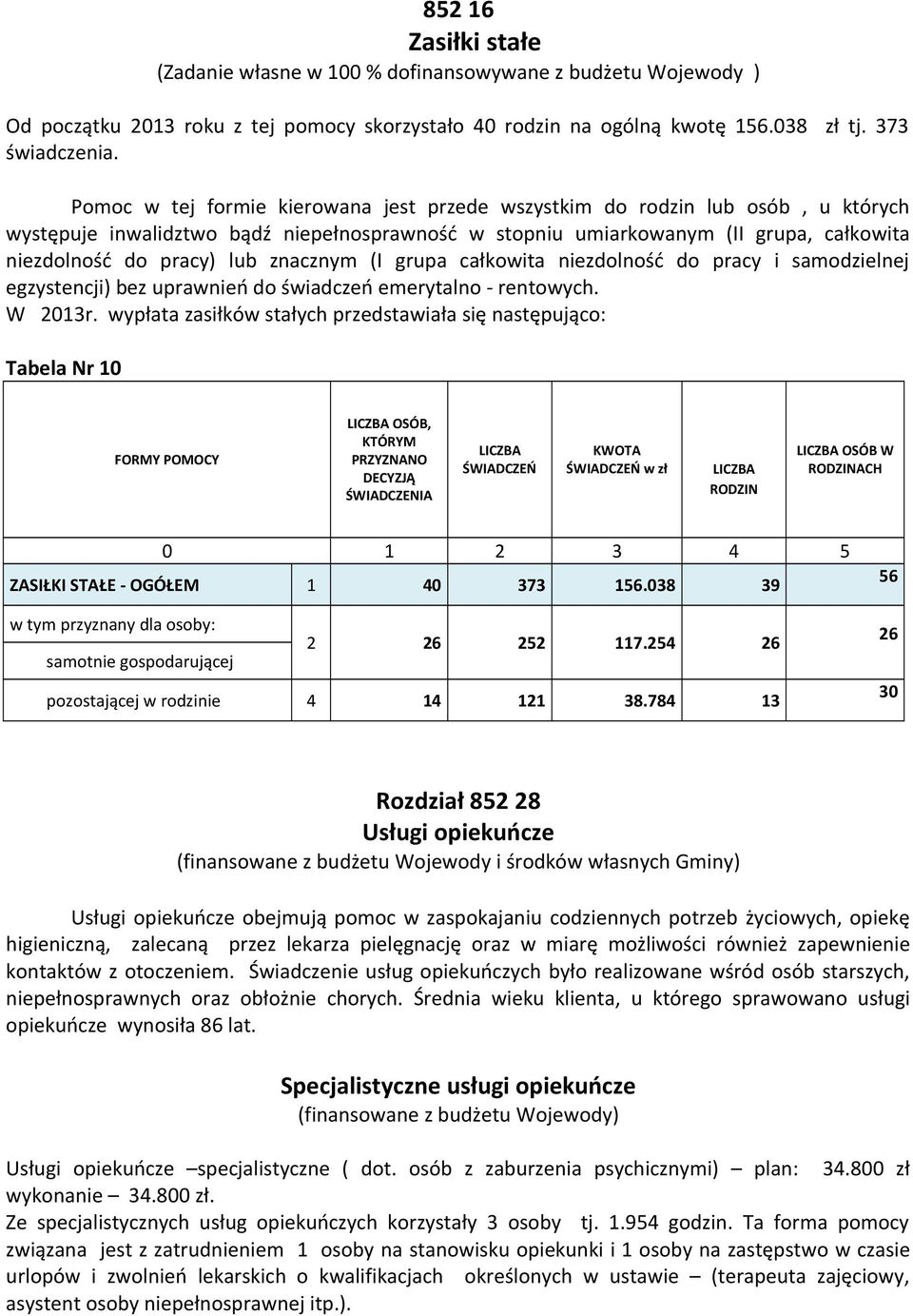 znacznym (I grupa całkowita niezdolność do pracy i samodzielnej egzystencji) bez uprawnień do świadczeń emerytalno - rentowych. W 2013r.