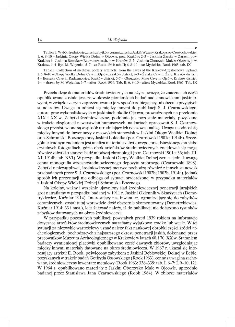 II; 6, 8 10 za: Mycielska, Rook 1965: tab. IX Table I. Collection of medieval pottery artefacts from the caves of the Kraków-Częstochowa Upland.