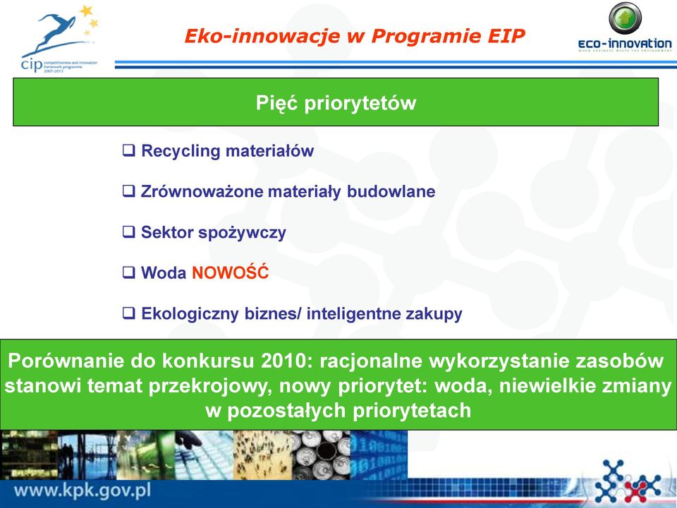 Porównanie do konkursu 2010: racjonalne wykorzystanie zasobów stanowi