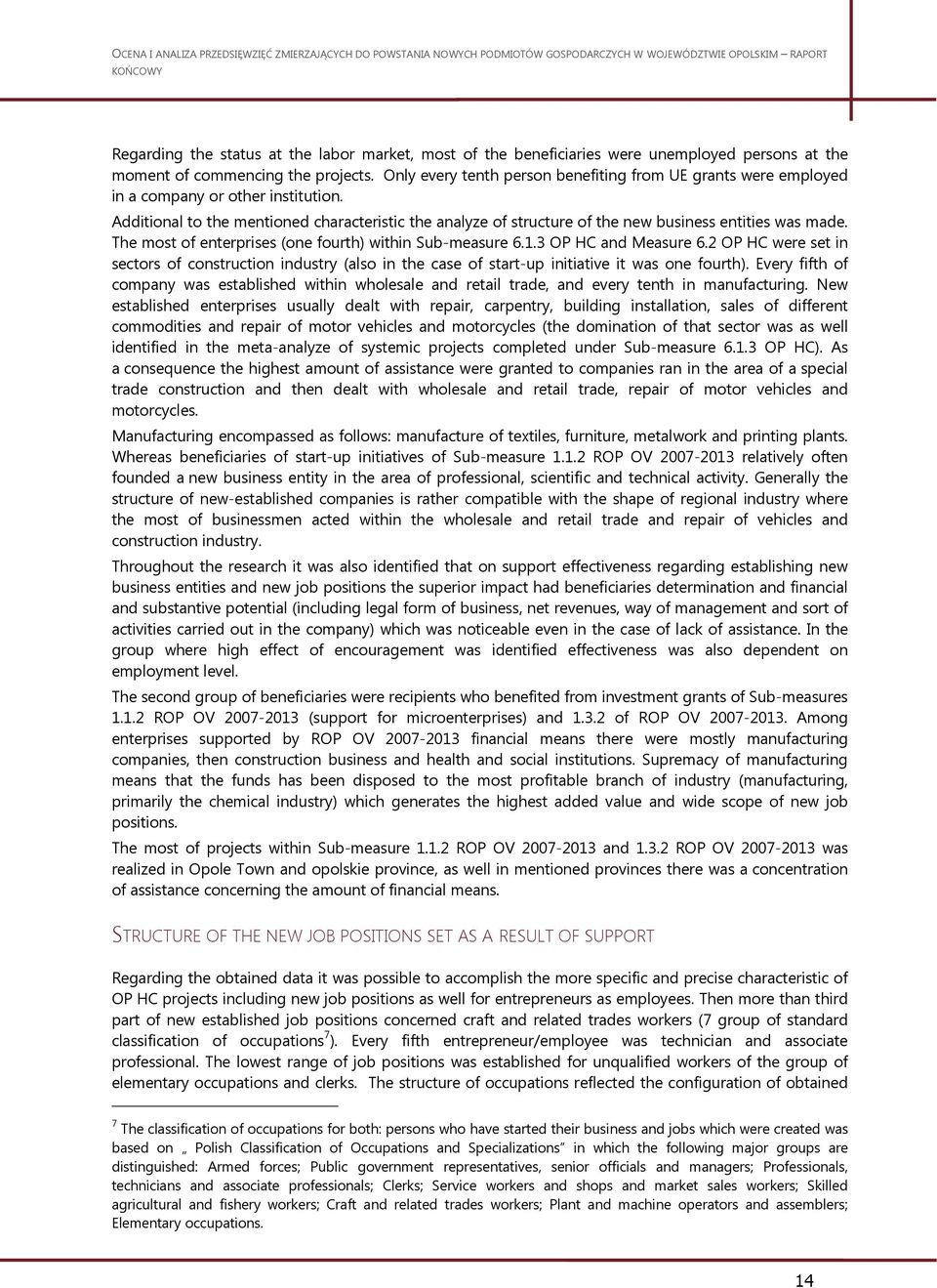 Additional to the mentioned characteristic the analyze of structure of the new business entities was made. The most of enterprises (one fourth) within Sub-measure 6.1.3 OP HC and Measure 6.