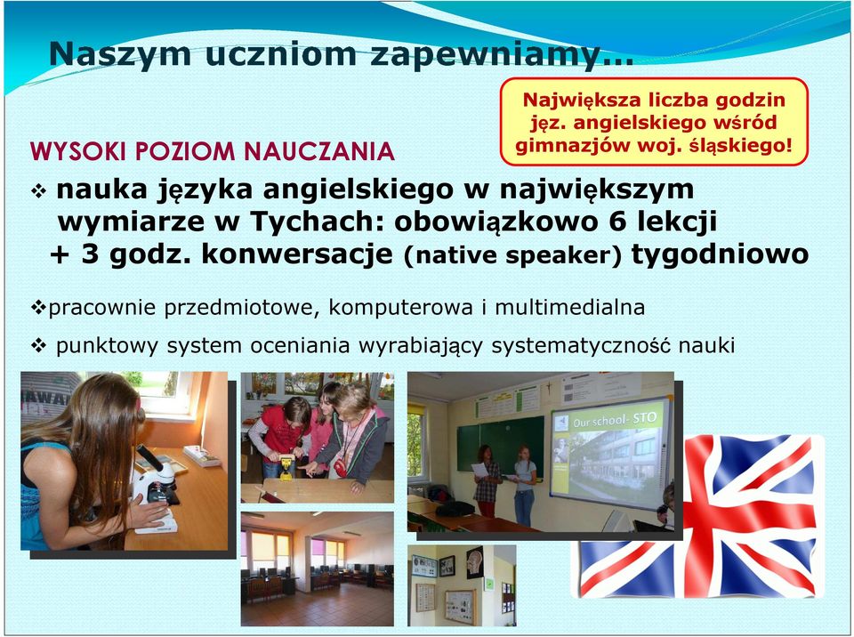 konwersacje (native speaker) tygodniowo pracownie przedmiotowe, komputerowa i