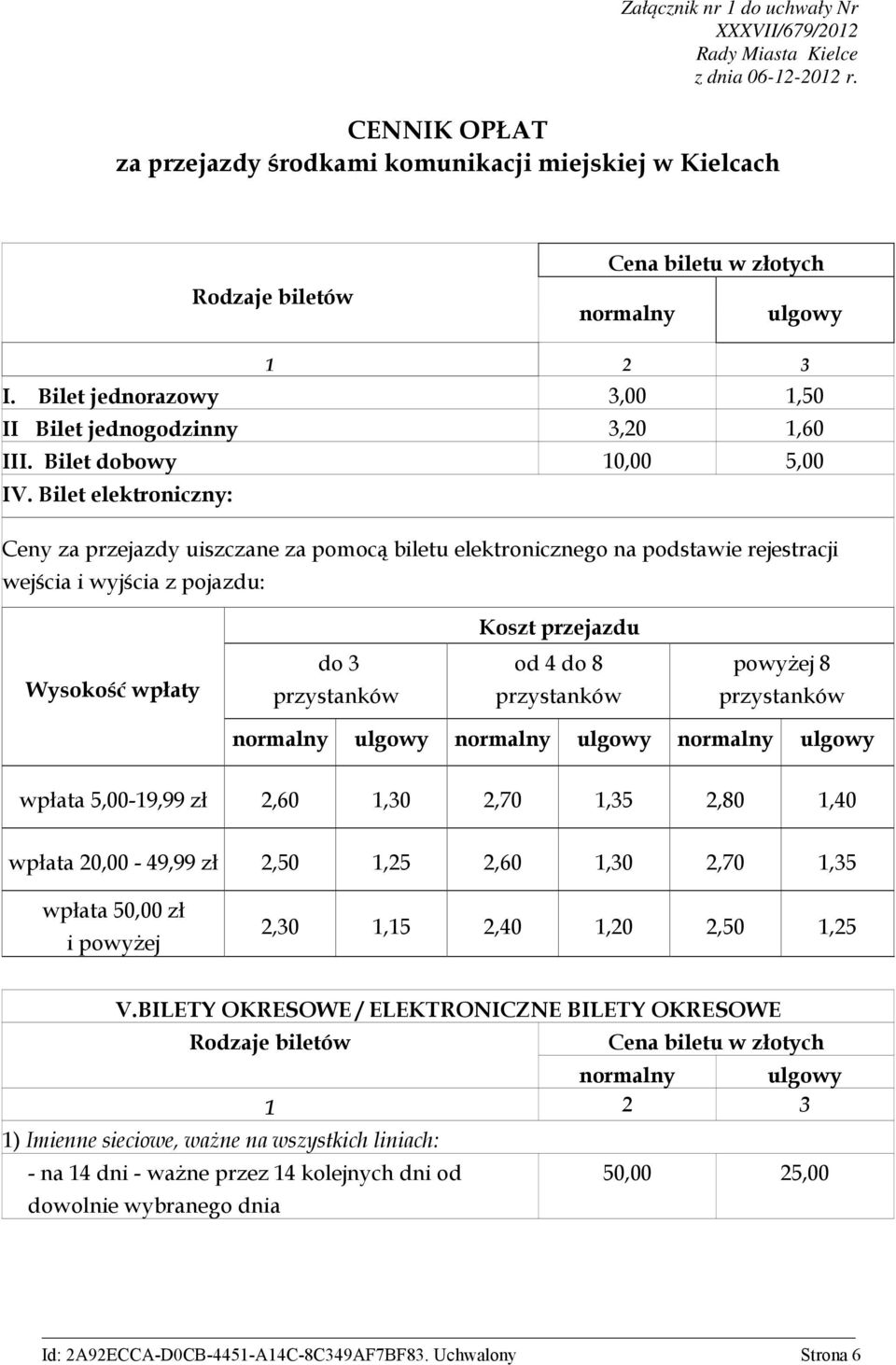 Bilet dobowy 10,00 5,00 IV.