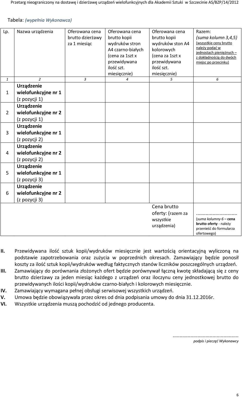 miesięcznie) Razem: (suma kolumn 3,4,5) (wszystkie ceny brutto należy podać w jednostach pieniężnych 1 2 3 4 5 6 1 2 3 4 5 6 wielofunkcyjne nr 1 (z pozycji 1) wielofunkcyjne nr 2 (z pozycji 1)