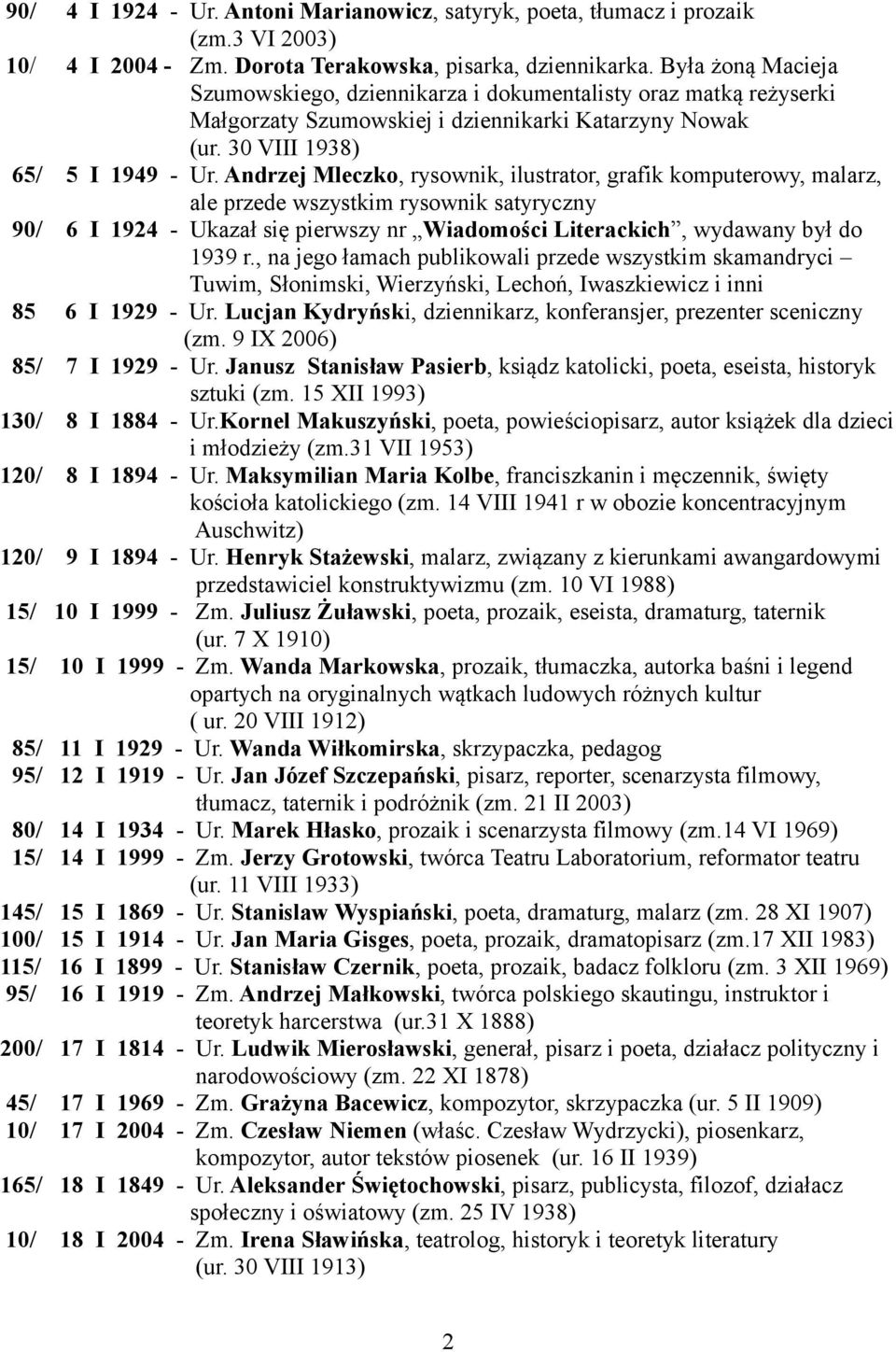 Andrzej Mleczko, rysownik, ilustrator, grafik komputerowy, malarz, ale przede wszystkim rysownik satyryczny 90/ 6 I 1924 - Ukazał się pierwszy nr Wiadomości Literackich, wydawany był do 1939 r.