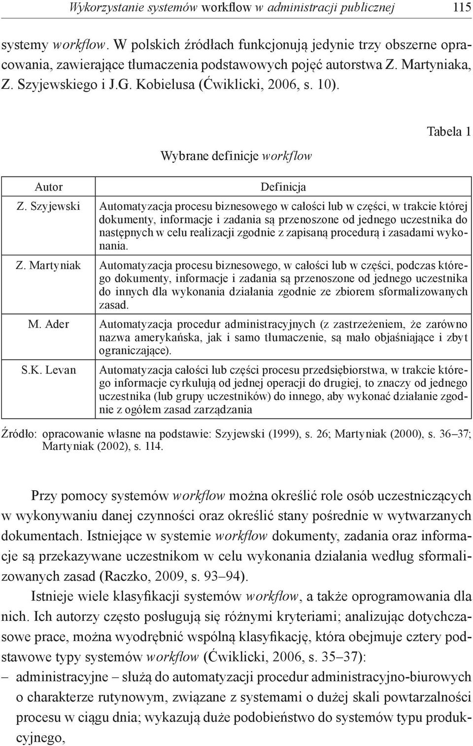 Autor Wybrane definicje workflow Definicja Tabela 1 Z.