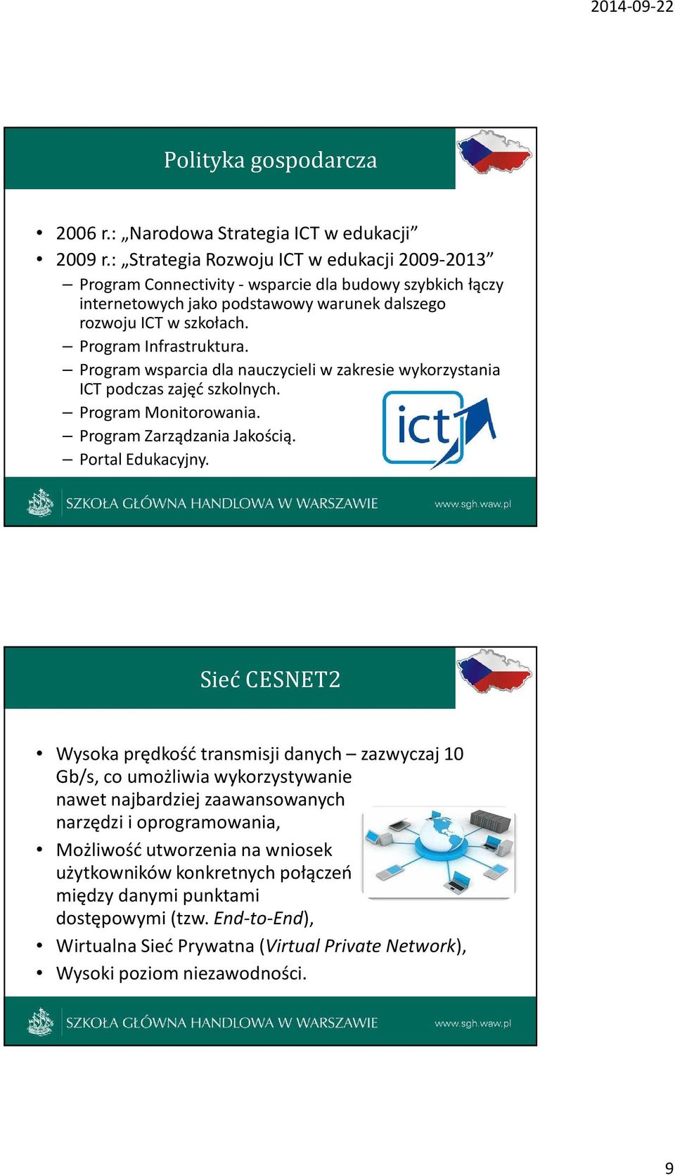 Program Infrastruktura. Program wsparcia dla nauczycieli w zakresie wykorzystania ICT podczas zajęć szkolnych. Program Monitorowania. Program Zarządzania Jakością. Portal Edukacyjny.