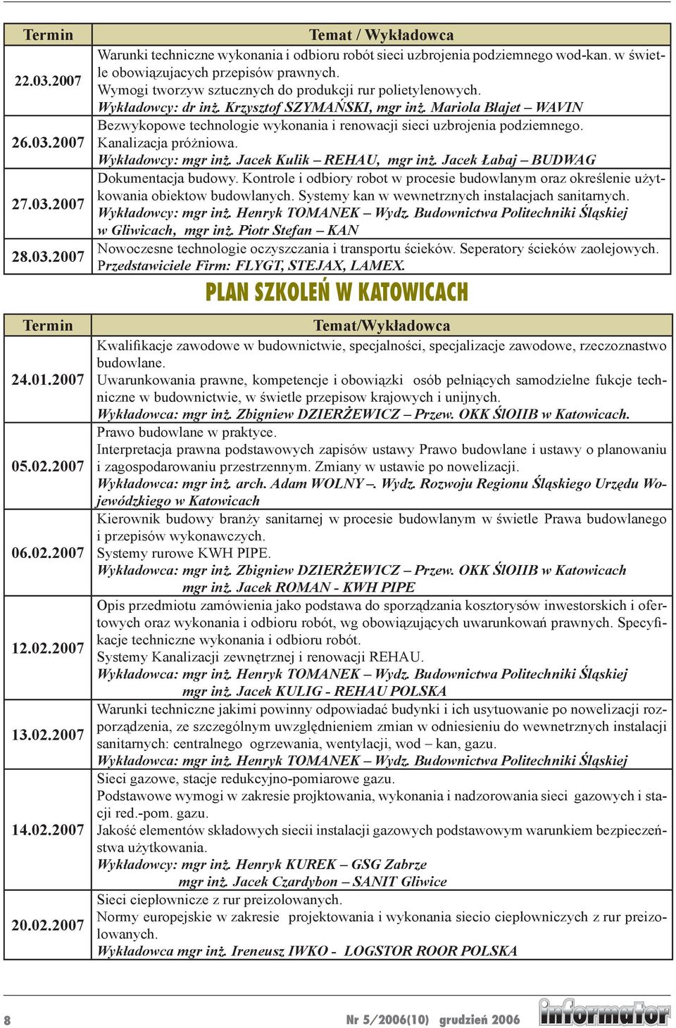 Mariola Błajet WAVIN Bezwykopowe technologie wykonania i renowacji sieci uzbrojenia podziemnego. Kanalizacja próżniowa. Wykładowcy: mgr inż. Jacek Kulik REHAU, mgr inż.