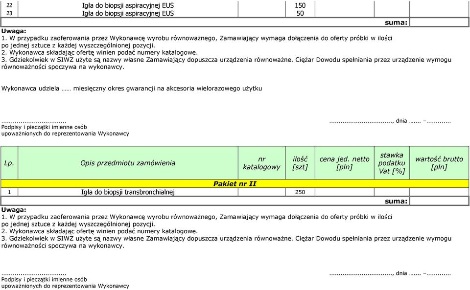 Wykonawca składając ofertę winien podać numery katalogowe. 3. Gdziekolwiek w SIWZ uŝyte są nazwy własne Zamawiający dopuszcza urządzenia równowaŝne.