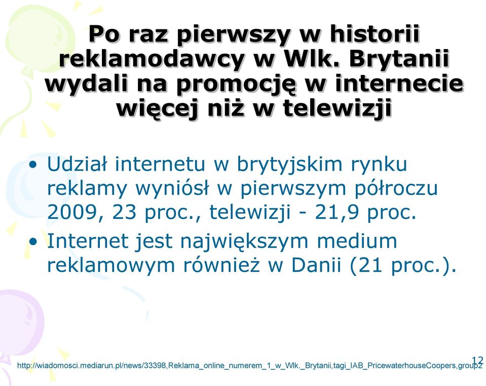 reklamy wyniósł w pierwszym półroczu 2009, 23 proc., telewizji - 21,9 proc.