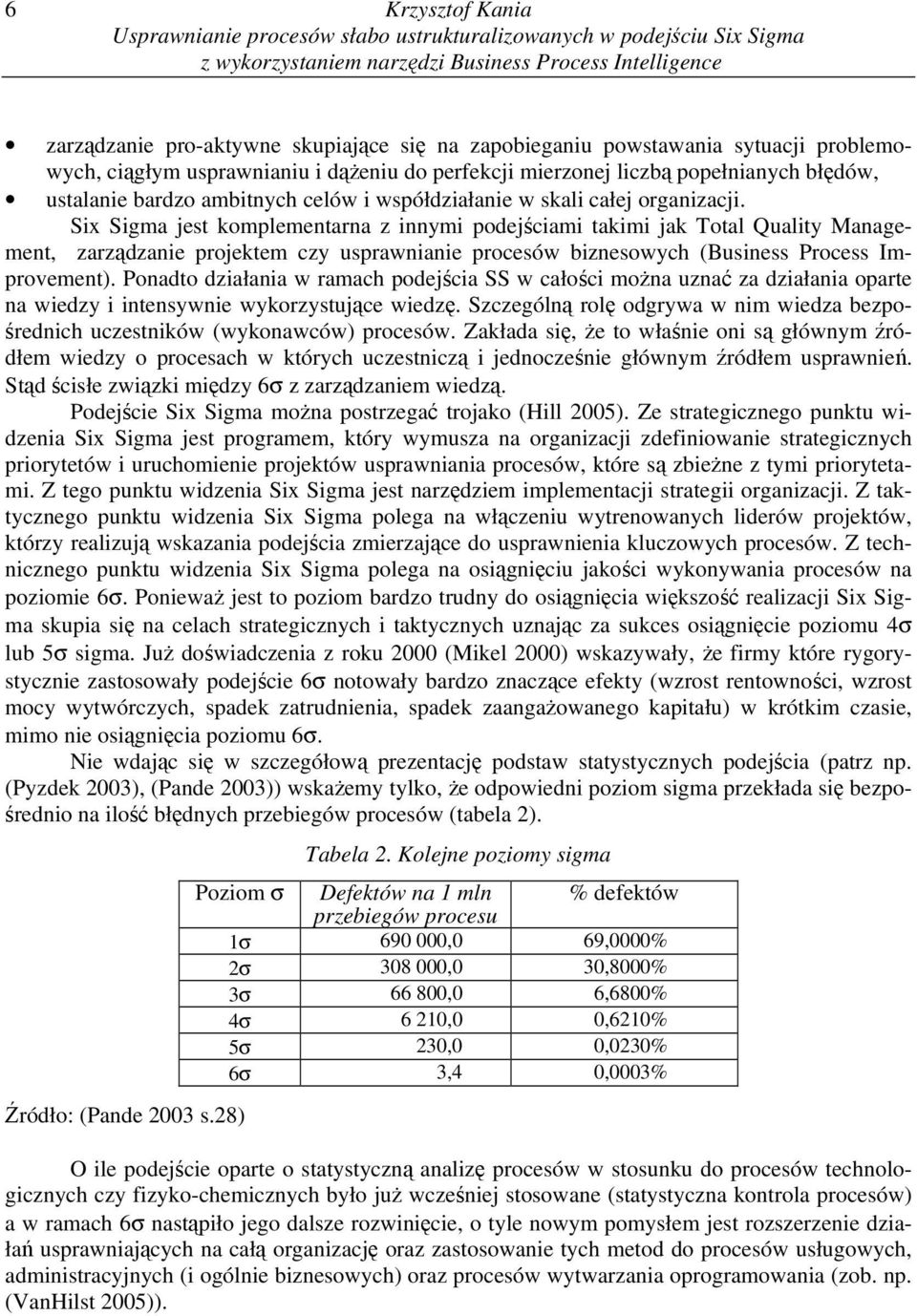 Six Sigma jest komplementarna z innymi podejściami takimi jak Total Quality Management, zarządzanie projektem czy usprawnianie procesów biznesowych (Business Process Improvement).