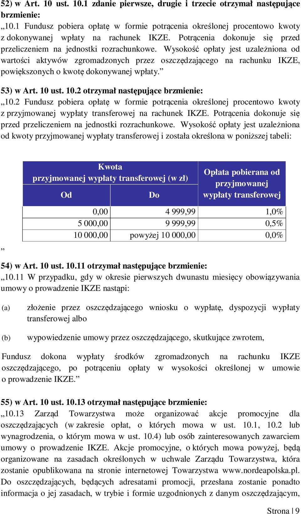 Wysokość opłaty jest uzależniona od wartości aktywów zgromadzonych przez oszczędzającego na rachunku IKZE, powiększonych o kwotę dokonywanej wpłaty. 53) w Art. 10 ust. 10.2 otrzymał następujące brzmienie: 10.