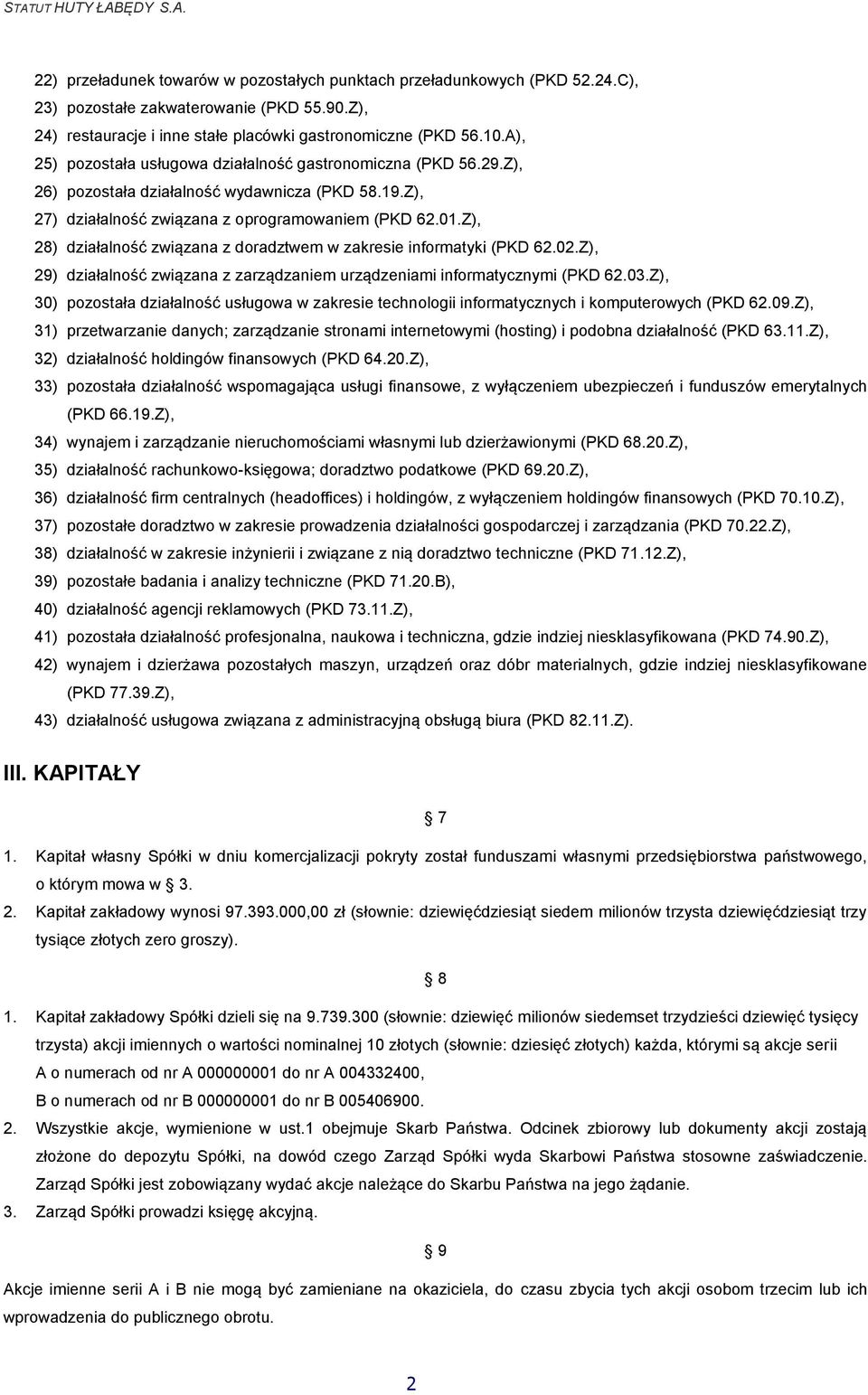 Z), 28) działalność związana z doradztwem w zakresie informatyki (PKD 62.02.Z), 29) działalność związana z zarządzaniem urządzeniami informatycznymi (PKD 62.03.