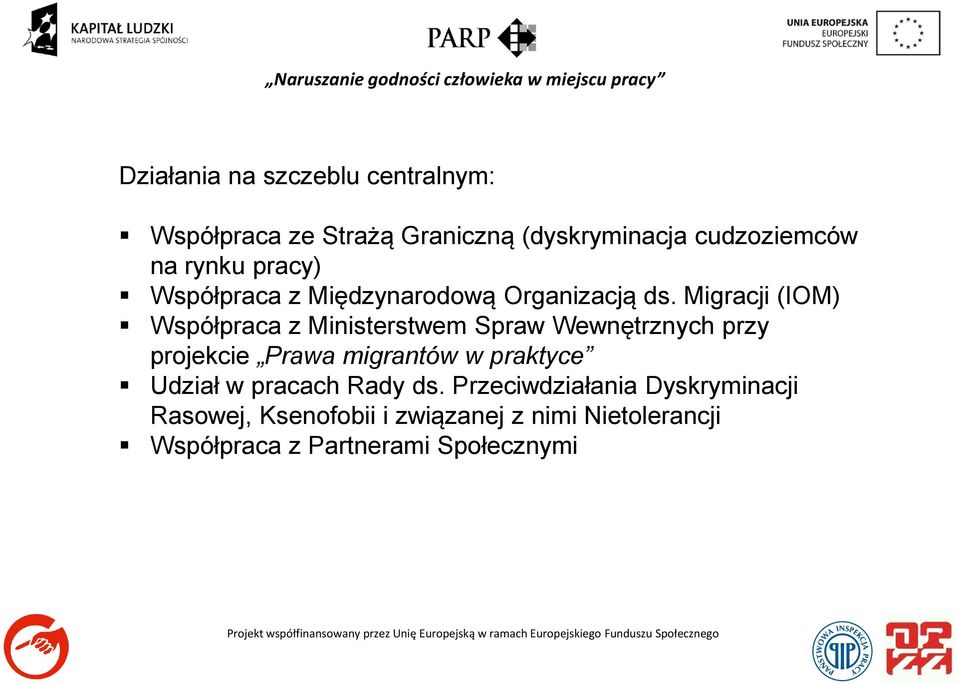 Migracji (IOM) Współpraca z Ministerstwem Spraw Wewnętrznych przy projekcie Prawa migrantów w