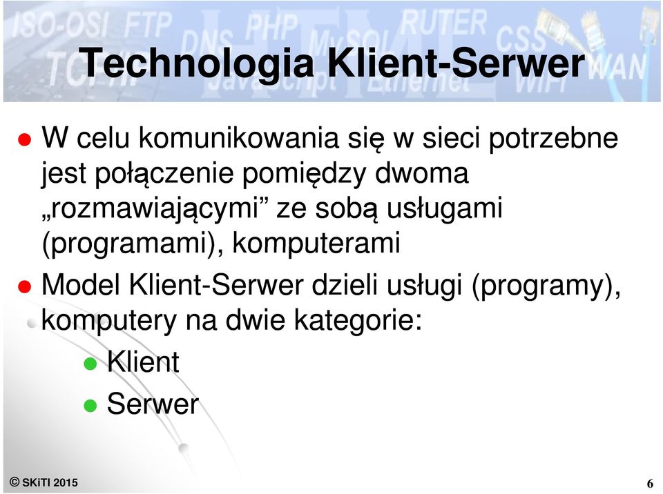 usługami (programami), komputerami Model Klient-Serwer dzieli