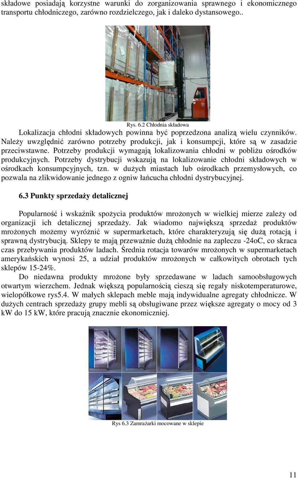 Potrzeby produkcji wymagają lokalizowania chłodni w pobliŝu ośrodków produkcyjnych. Potrzeby dystrybucji wskazują na lokalizowanie chłodni składowych w ośrodkach konsumpcyjnych, tzn.