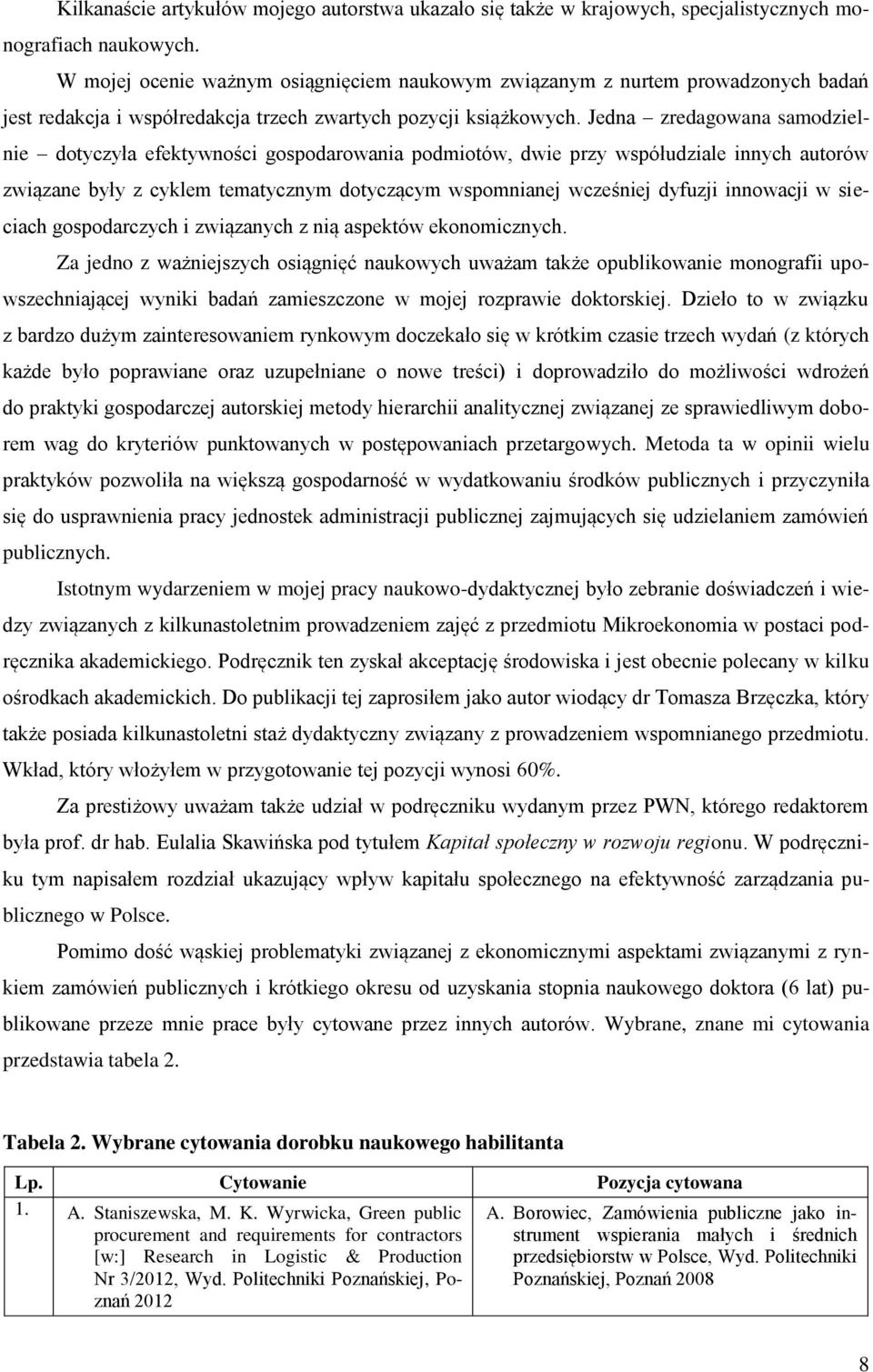 Jedna zredagowana samodzielnie dotyczyła efektywności gospodarowania podmiotów, dwie przy współudziale innych autorów związane były z cyklem tematycznym dotyczącym wspomnianej wcześniej dyfuzji