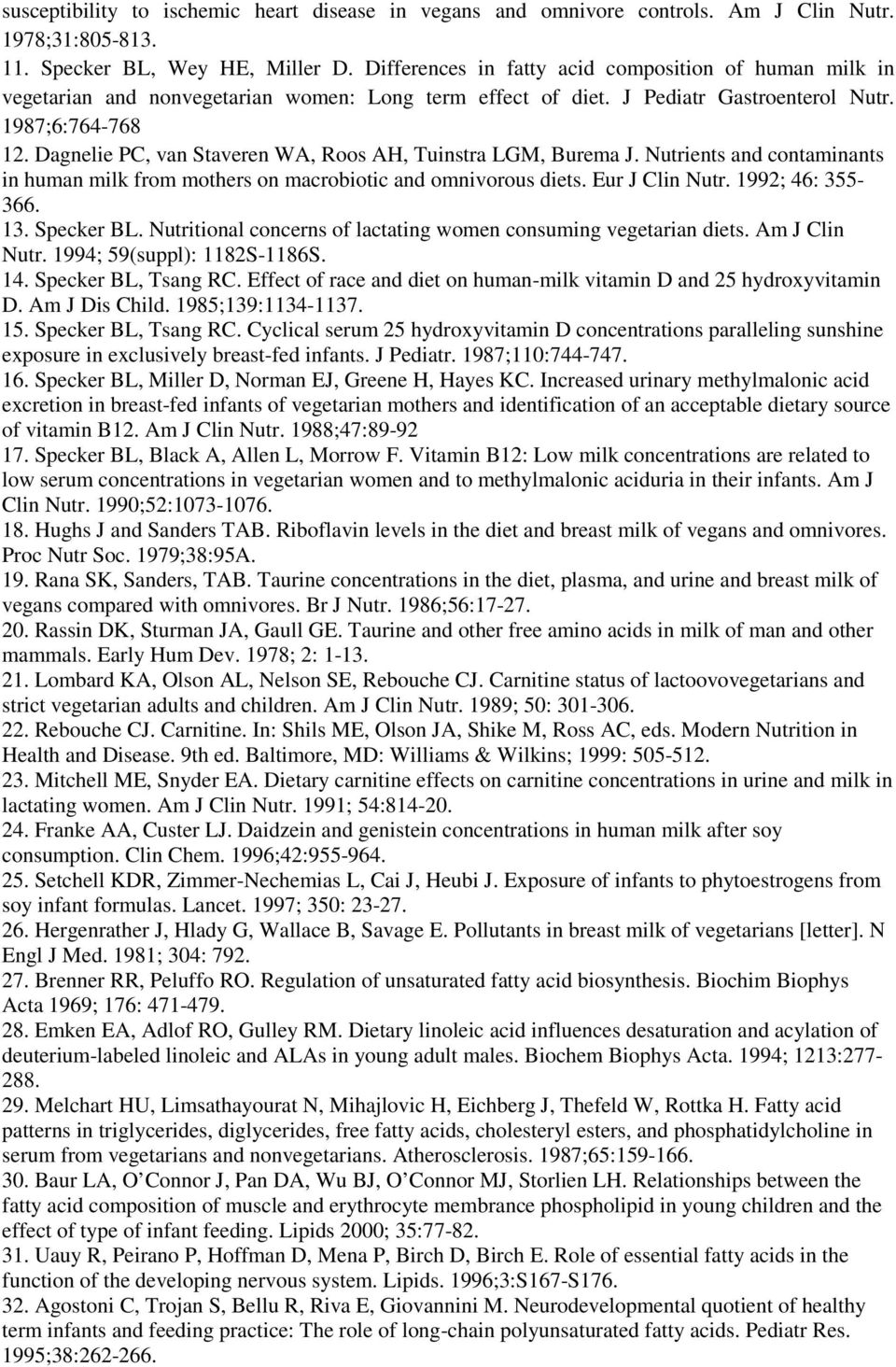 Dagnelie PC, van Staveren WA, Roos AH, Tuinstra LGM, Burema J. Nutrients and contaminants in human milk from mothers on macrobiotic and omnivorous diets. Eur J Clin Nutr. 1992; 46: 355-366. 13.