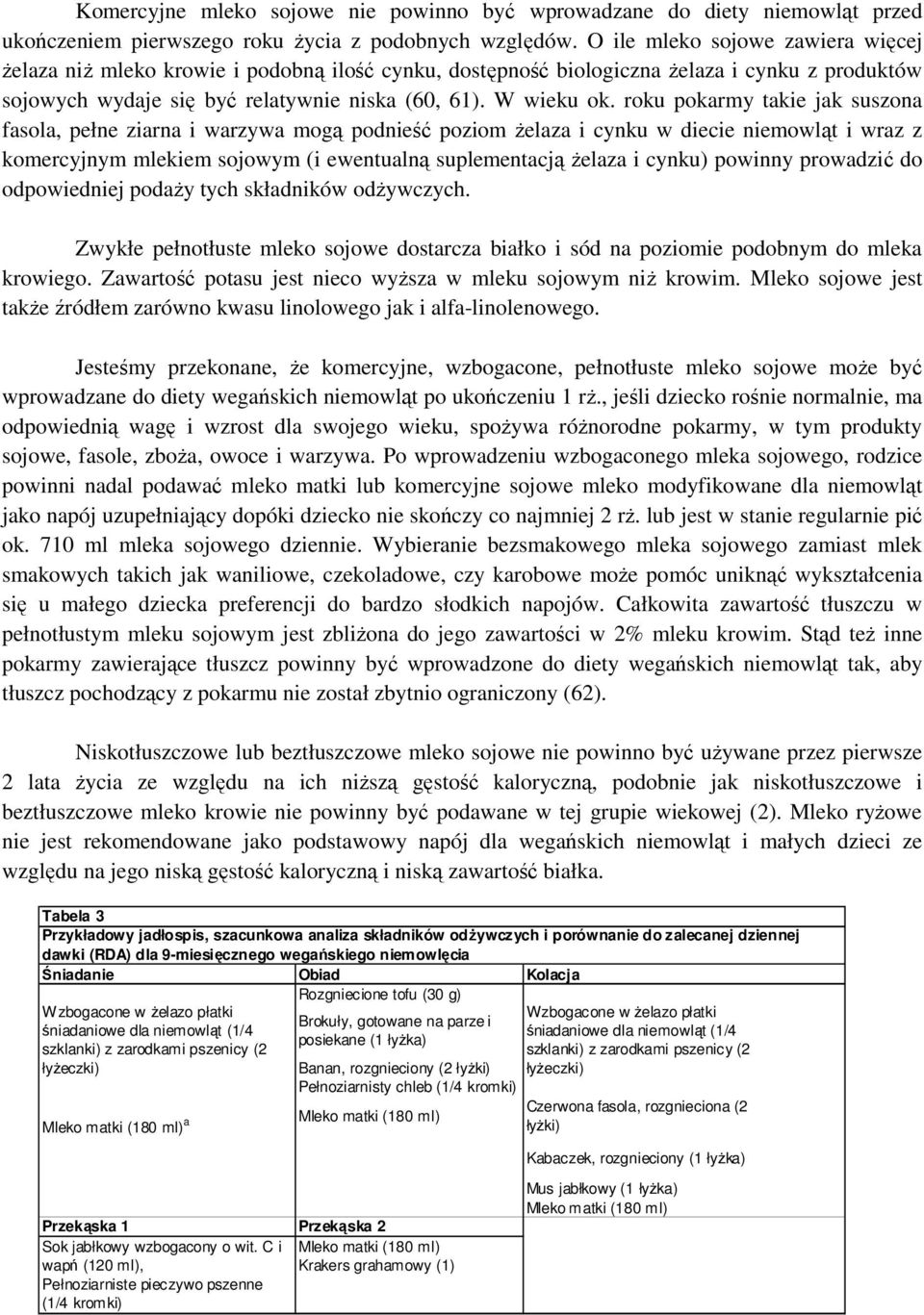 roku pokarmy takie jak suszona fasola, pełne ziarna i warzywa mogą podnieść poziom żelaza i cynku w diecie niemowląt i wraz z komercyjnym mlekiem sojowym (i ewentualną suplementacją żelaza i cynku)