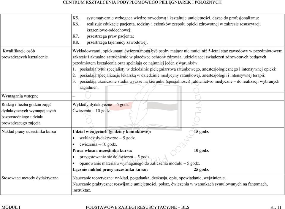 Kwalifikacje osób prowadzących kształcenie Wykładowcami, opiekunami ćwiczeń mogą być osoby mające nie mniej niż 5-letni staż zawodowy w przedmiotowym zakresie i aktualne zatrudnienie w placówce