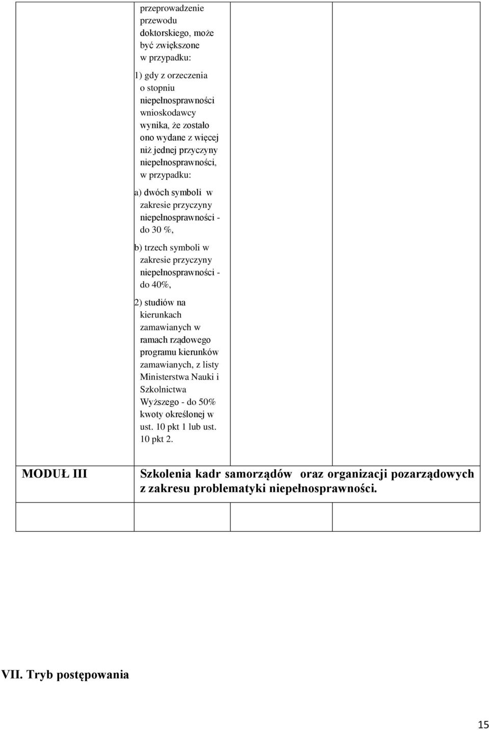 niepełnosprawności - do 40%, 2) studiów na kierunkach zamawianych w ramach rządowego programu kierunków zamawianych, z listy Ministerstwa Nauki i Szkolnictwa Wyższego - do