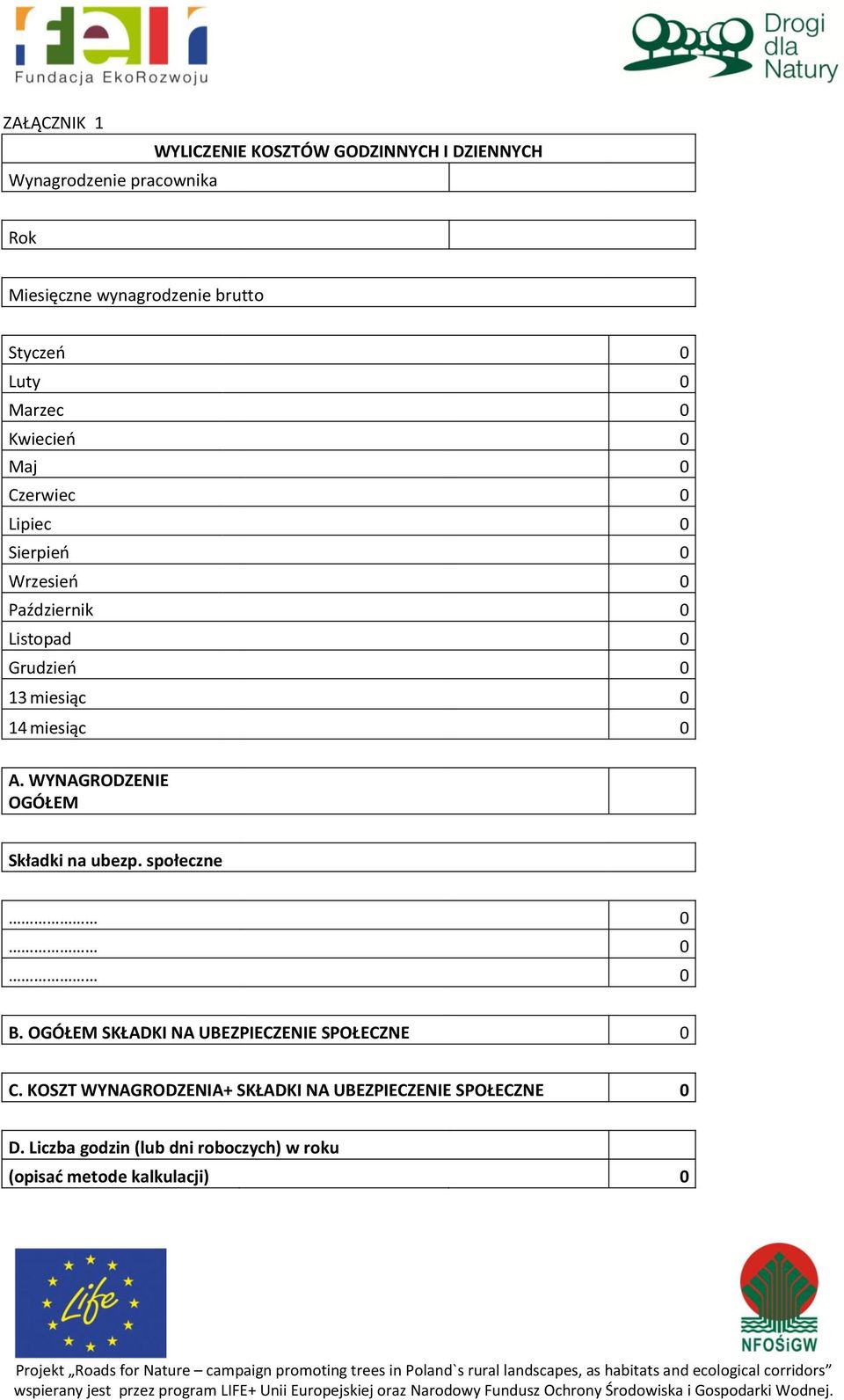 14 miesiąc 0 A. WYNAGRODZENIE OGÓŁEM Składki na ubezp. społeczne 0 0 0 B. OGÓŁEM SKŁADKI NA UBEZPIECZENIE SPOŁECZNE 0 C.