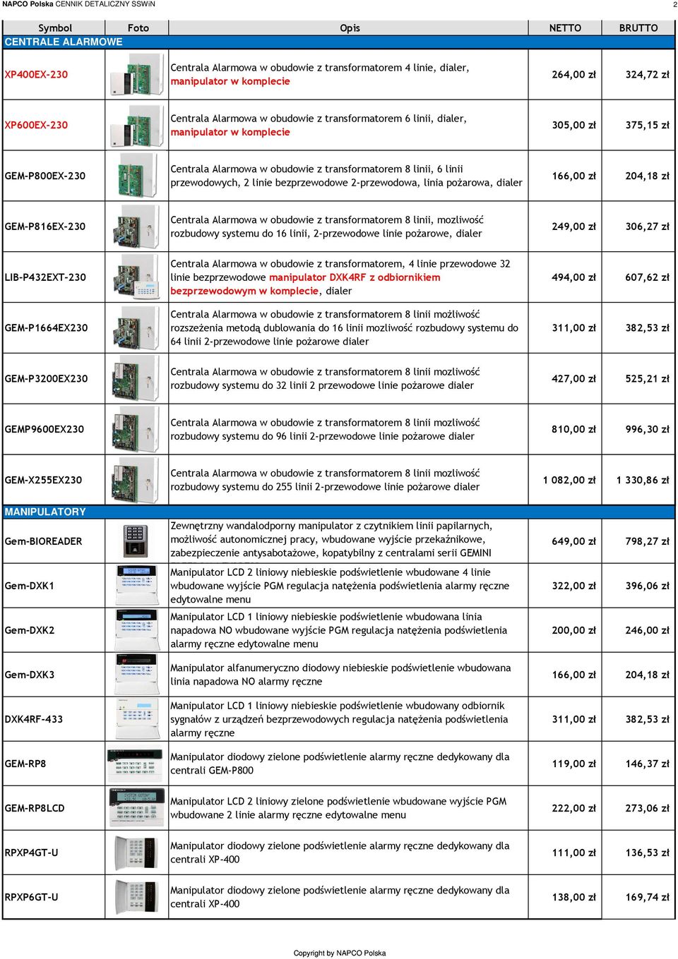 bezprzewodowe 2-przewodowa, linia poŝarowa, dialer 166,00 zł 204,18 zł GEM-P816EX-230 Centrala Alarmowa w obudowie z transformatorem 8 linii, mozliwość rozbudowy systemu do 16 linii, 2-przewodowe